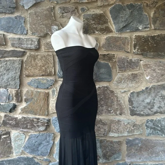 JS Collections Black Strapless Bodycon Gown Bandage Maxi Dress Sheer Size 4 $298 - Picture 5 of 9